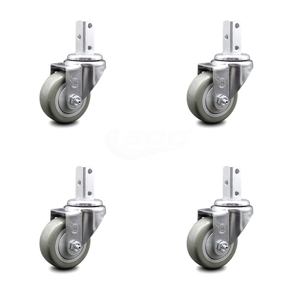 Service Caster 3 Inch Gray Polyurethane Wheel Swivel 3/4 Inch Square Stem Caster Set SCC SCC-SQ20S314-PPUB-GRY-34-4 - main